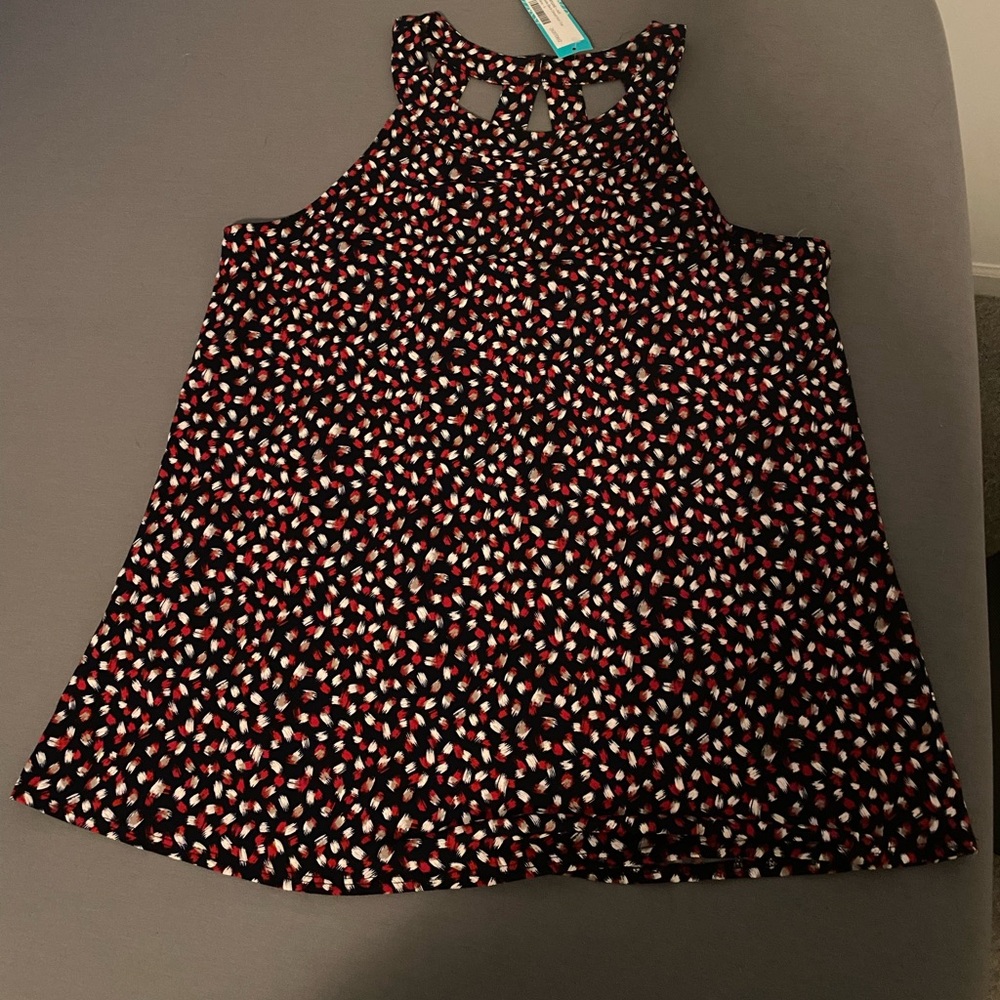 NWT Fortune+Ivy Sleeveless Blouse Material. Red, White & Blue w/ back detail.